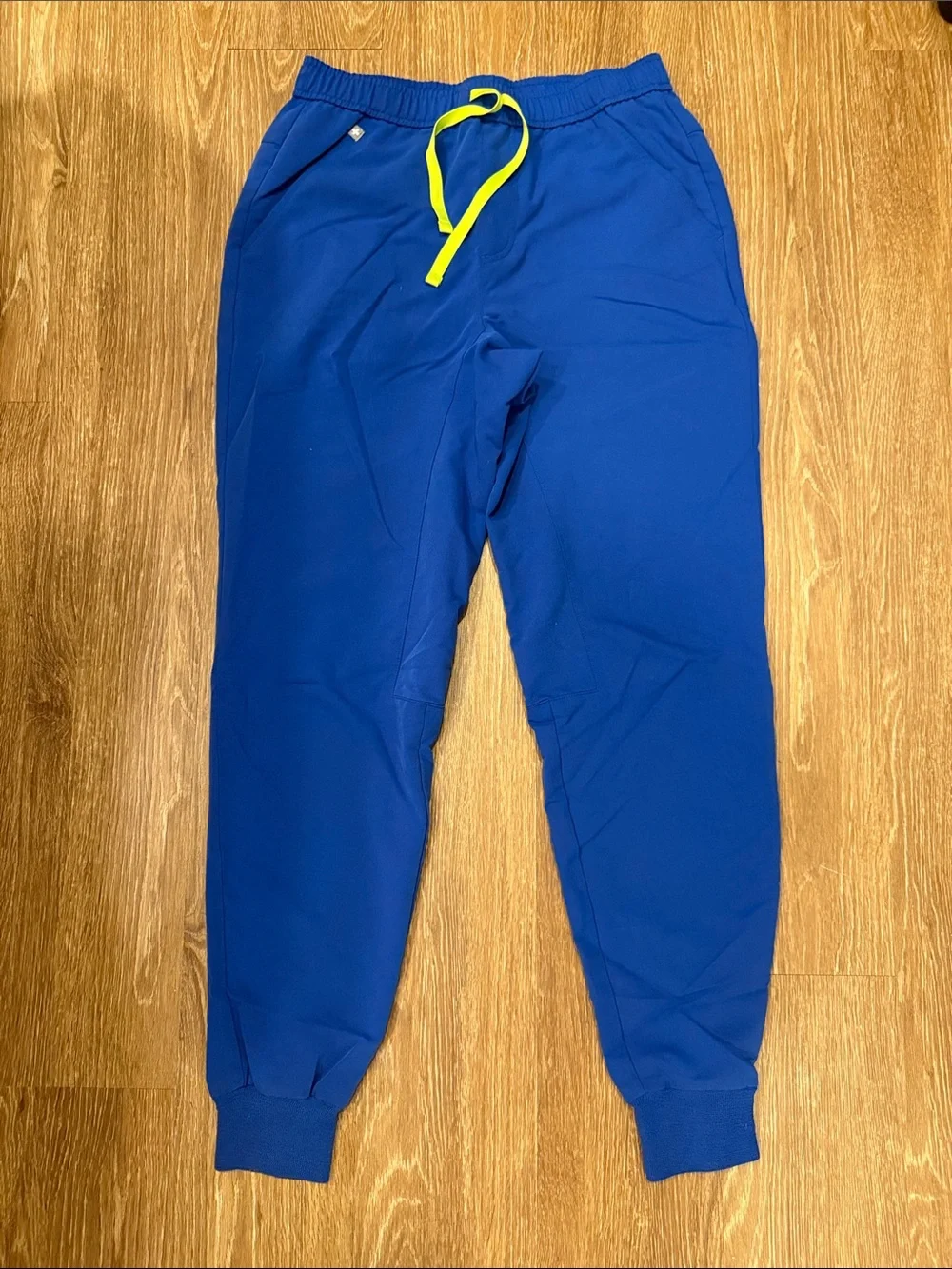 Figs Kids Cobalt Blue Joggers with Neon Yellow Drawstring